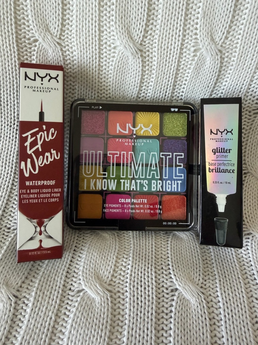 NYX Makeup Bundle NEW I Know That’s Bright Eyeshadow Palette Glitter Primer Line